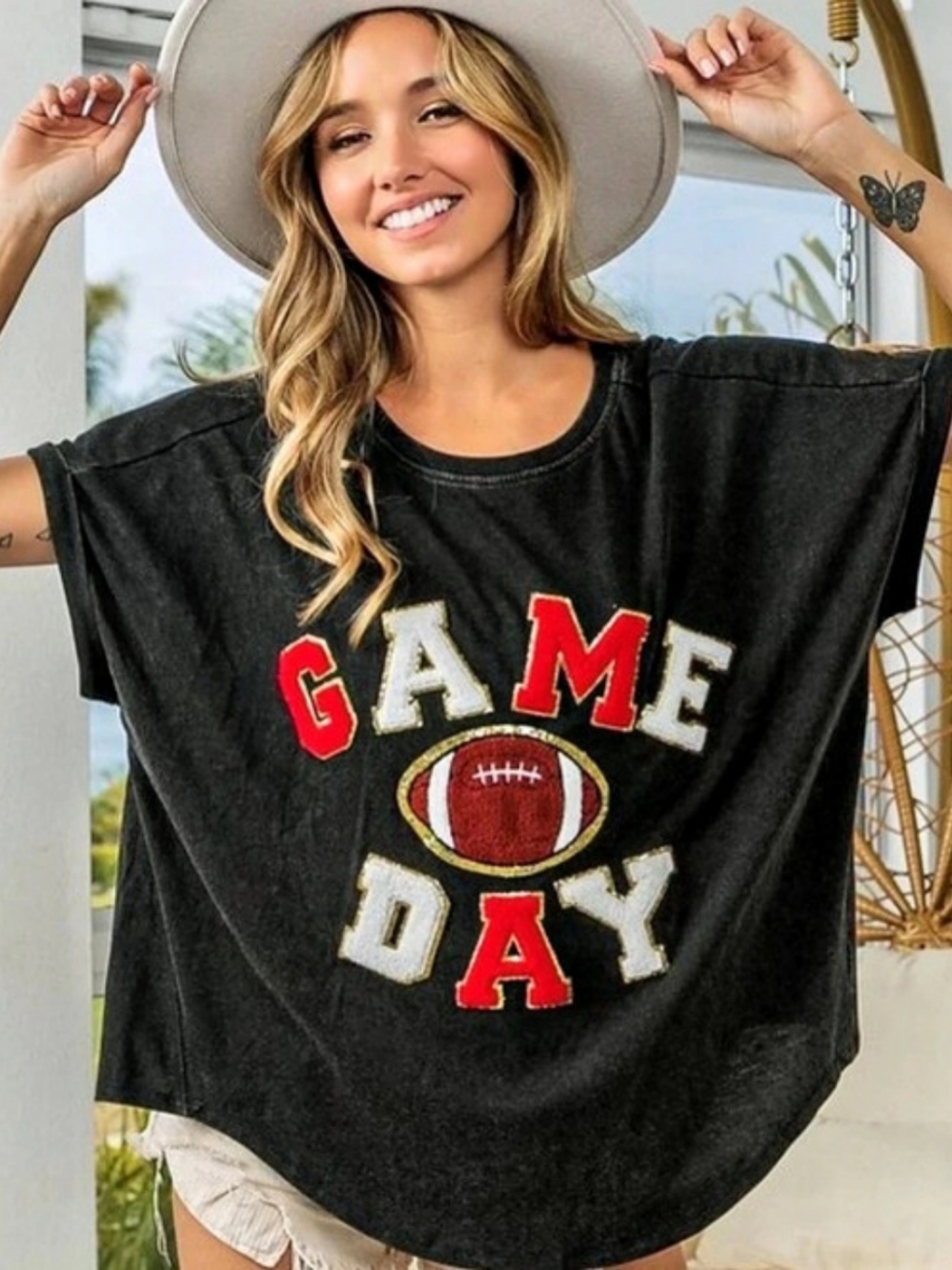 BiBi Game Day Sequin Chenille Football Patch Top